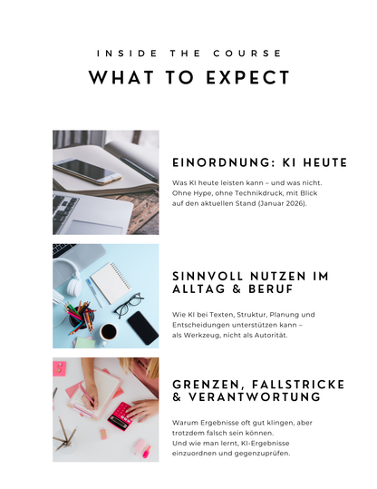 WORKBOOK (107 Seiten) Arbeiten mit KI – ohne den Kopf abzugeben - Fundierte Inhalte für Klarheit, Struktur & Verantwortung