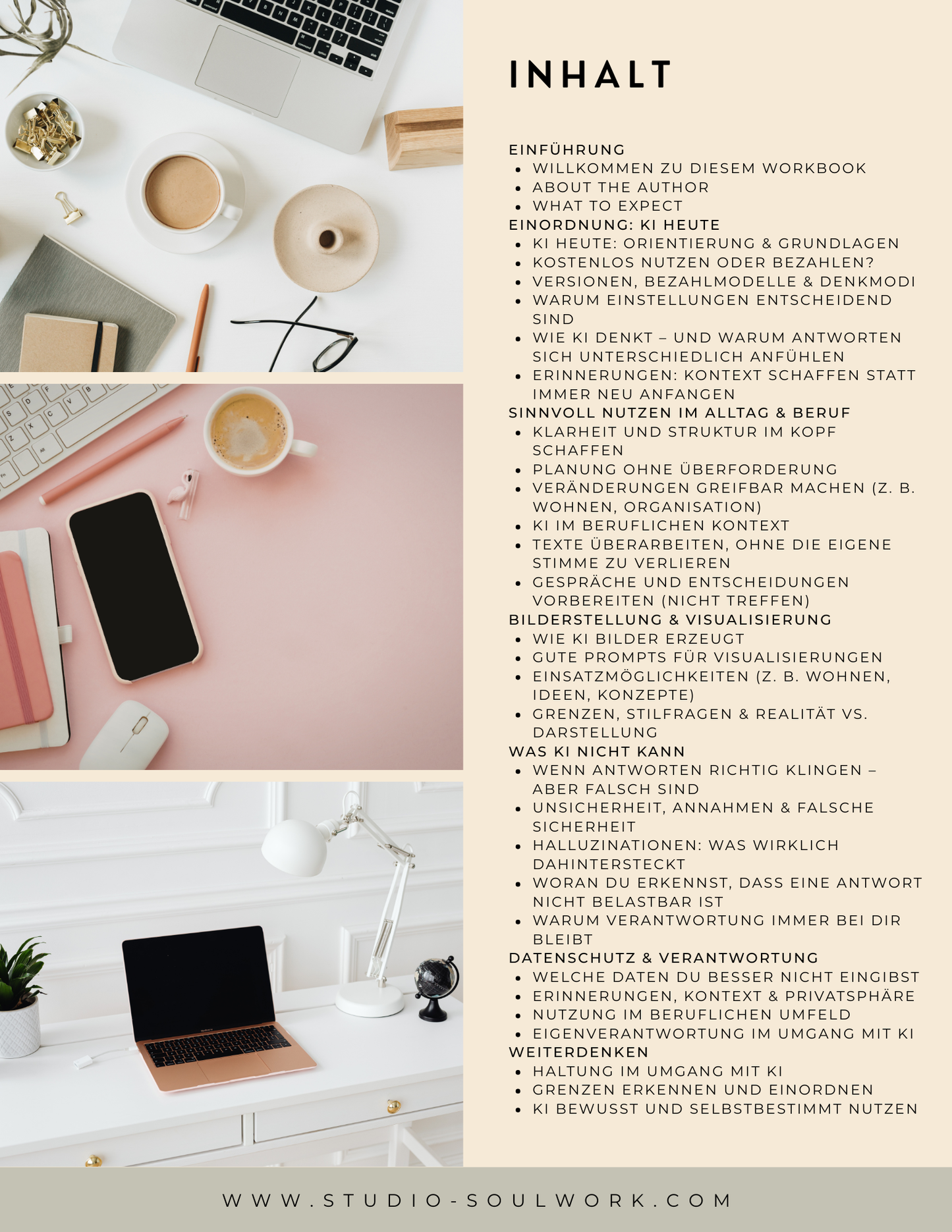 WORKBOOK (107 Seiten) Arbeiten mit KI – ohne den Kopf abzugeben - Fundierte Inhalte für Klarheit, Struktur & Verantwortung